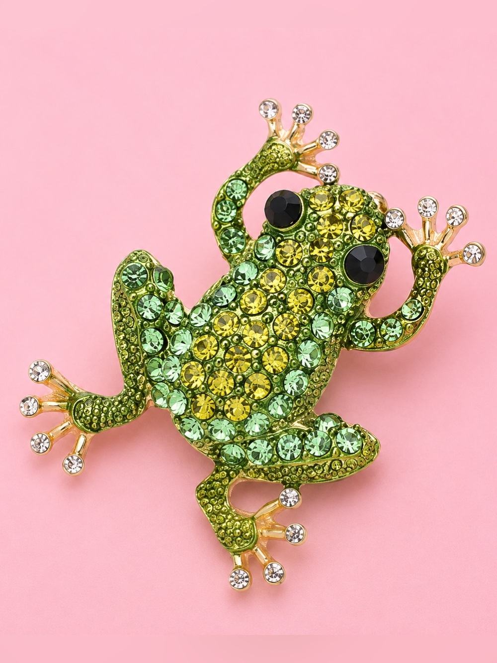 Green Frog Gold Crystal Brooch